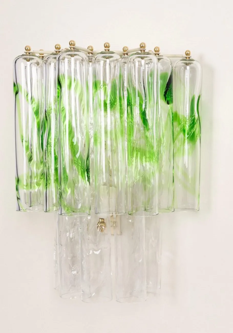 New Pamono Large Green Murano Glass Wall Lamps from Mazzega, Italy, 1970s, Set of 2