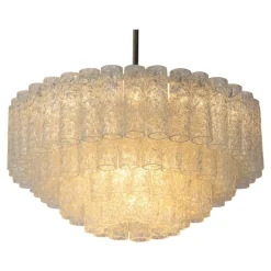Clearance Pamono Large Ice Glass Tube Chandelier from Doria, Germany, 1960s