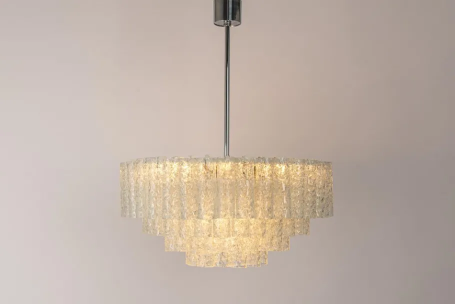 Clearance Pamono Large Ice Glass Tube Chandelier from Doria, Germany, 1960s
