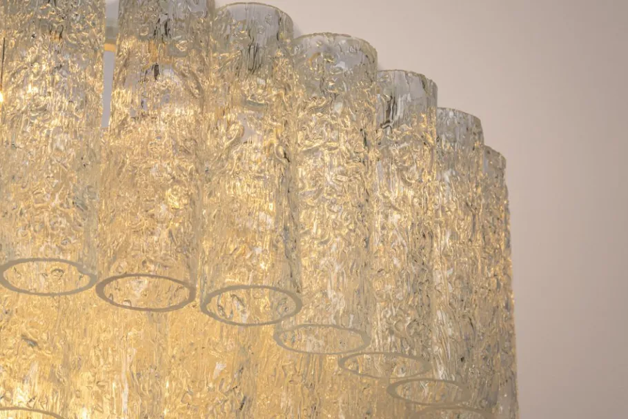 Clearance Pamono Large Ice Glass Tube Chandelier from Doria, Germany, 1960s