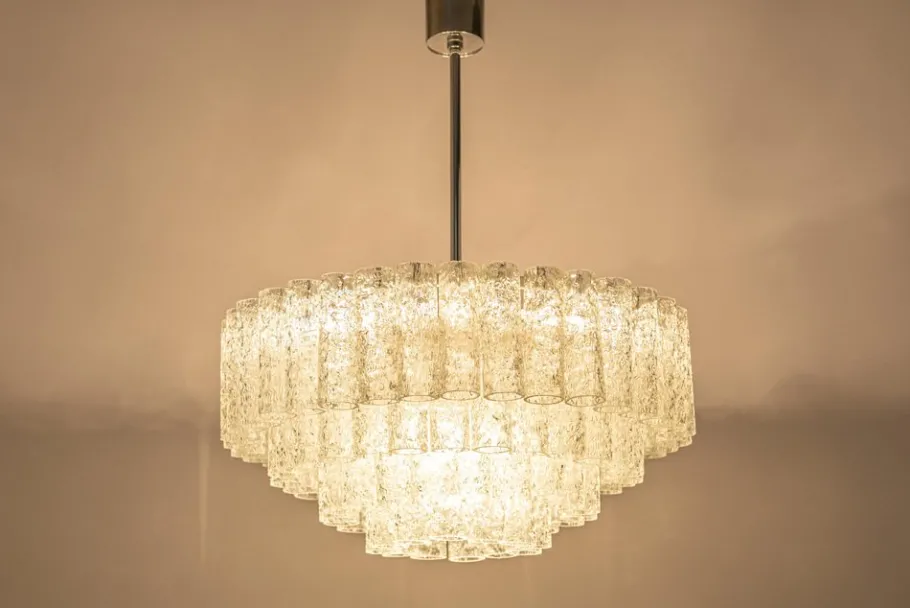 Clearance Pamono Large Ice Glass Tube Chandelier from Doria, Germany, 1960s