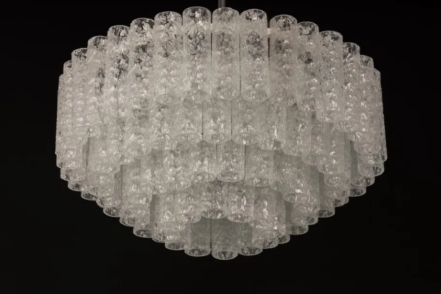 Clearance Pamono Large Ice Glass Tube Chandelier from Doria, Germany, 1960s