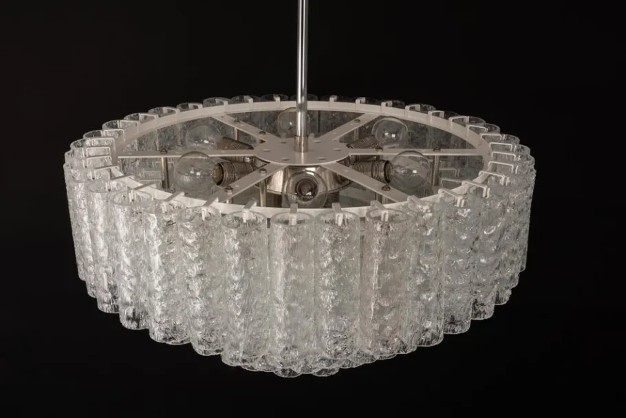 Clearance Pamono Large Ice Glass Tube Chandelier from Doria, Germany, 1960s