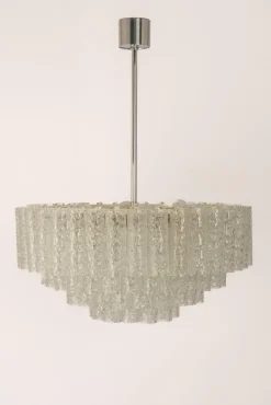 Clearance Pamono Large Ice Glass Tube Chandelier from Doria, Germany, 1960s