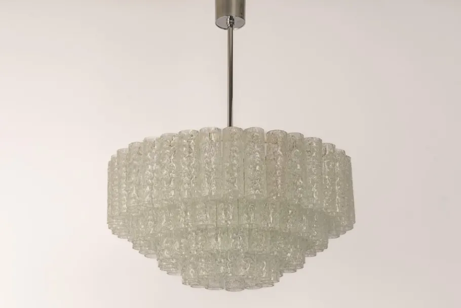 Clearance Pamono Large Ice Glass Tube Chandelier from Doria, Germany, 1960s