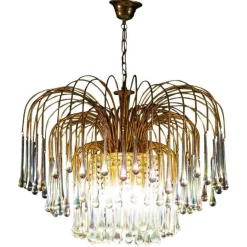 New Pamono Large Iridescent Murano Glass Drops Chandelier in the Style of Venini, 1970s