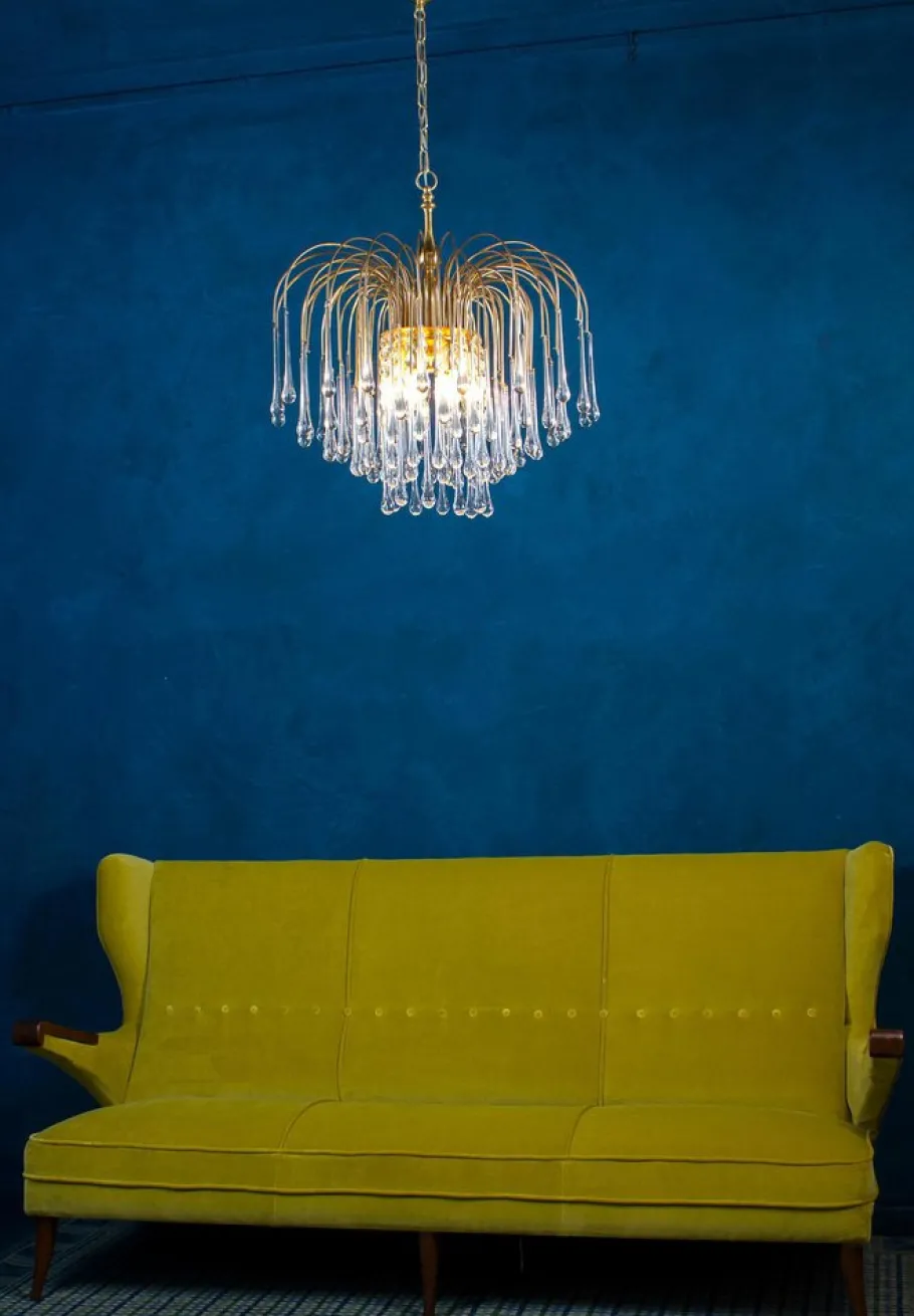 New Pamono Large Iridescent Murano Glass Drops Chandelier in the Style of Venini, 1970s