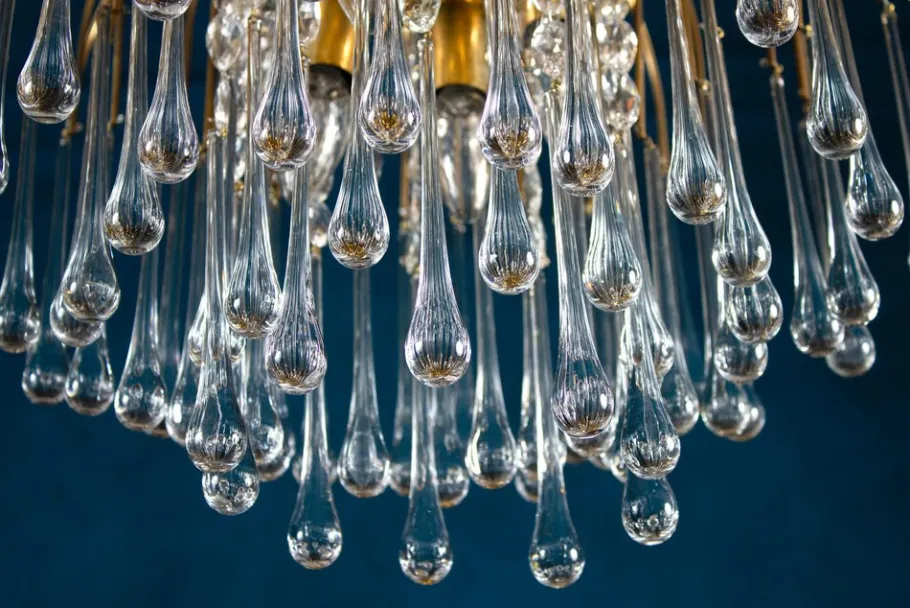 New Pamono Large Iridescent Murano Glass Drops Chandelier in the Style of Venini, 1970s