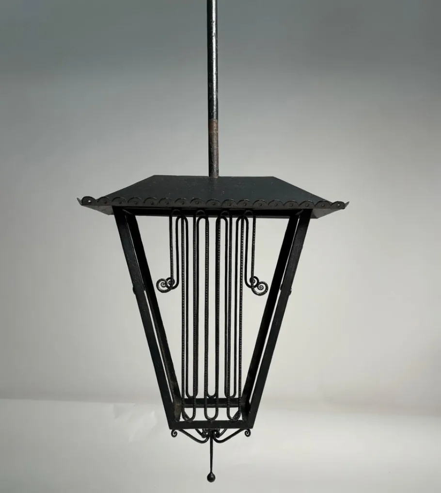 New Pamono Large Italian Art Deco Wrought Iron Lantern in the style of Paolo Buffa, 1940s
