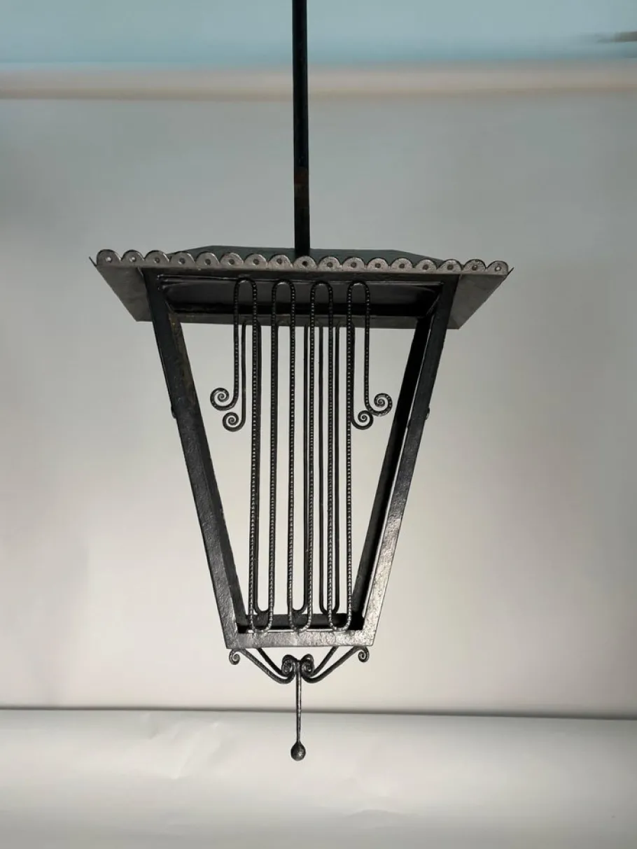 New Pamono Large Italian Art Deco Wrought Iron Lantern in the style of Paolo Buffa, 1940s