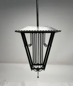 New Pamono Large Italian Art Deco Wrought Iron Lantern in the style of Paolo Buffa, 1940s