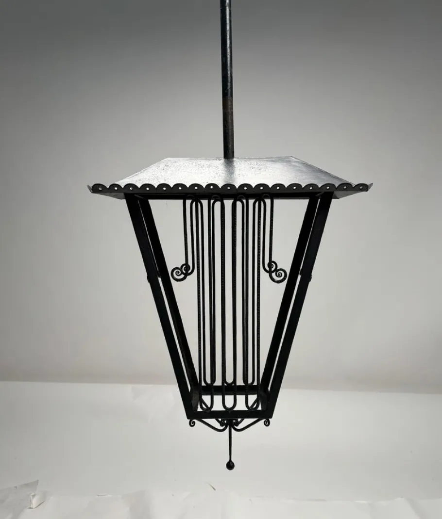 New Pamono Large Italian Art Deco Wrought Iron Lantern in the style of Paolo Buffa, 1940s