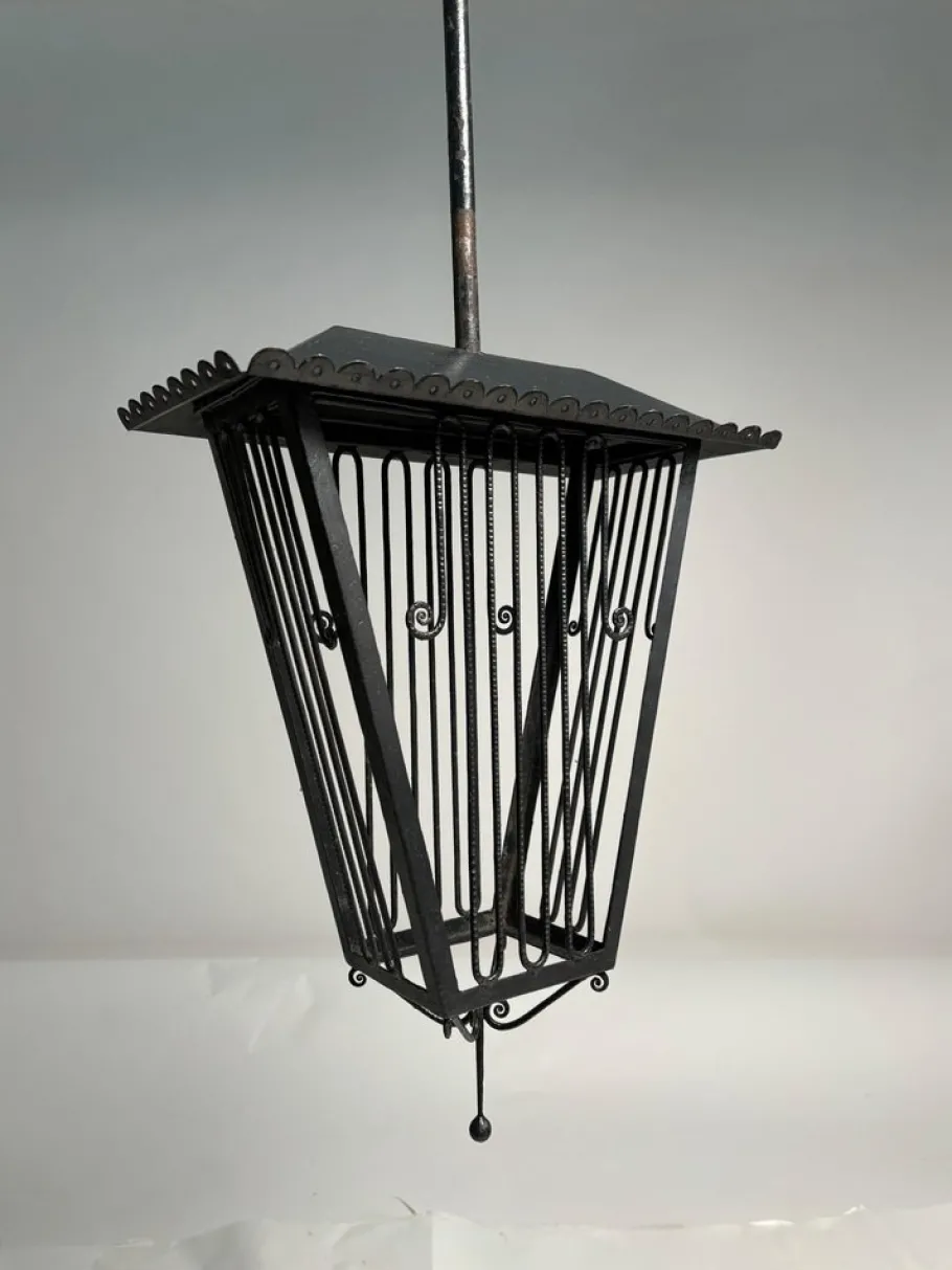 New Pamono Large Italian Art Deco Wrought Iron Lantern in the style of Paolo Buffa, 1940s