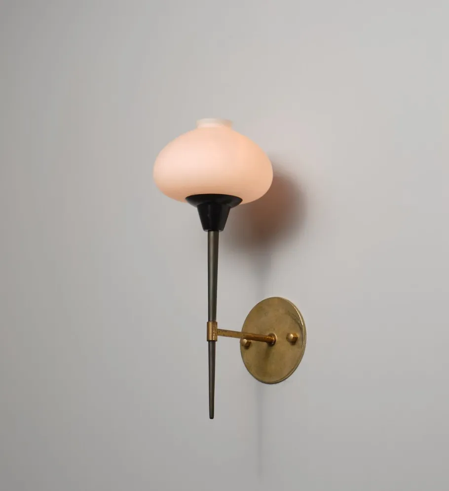 Best Pamono Large Italian Brass and Opaline Glass Wall Sconce, 1950s