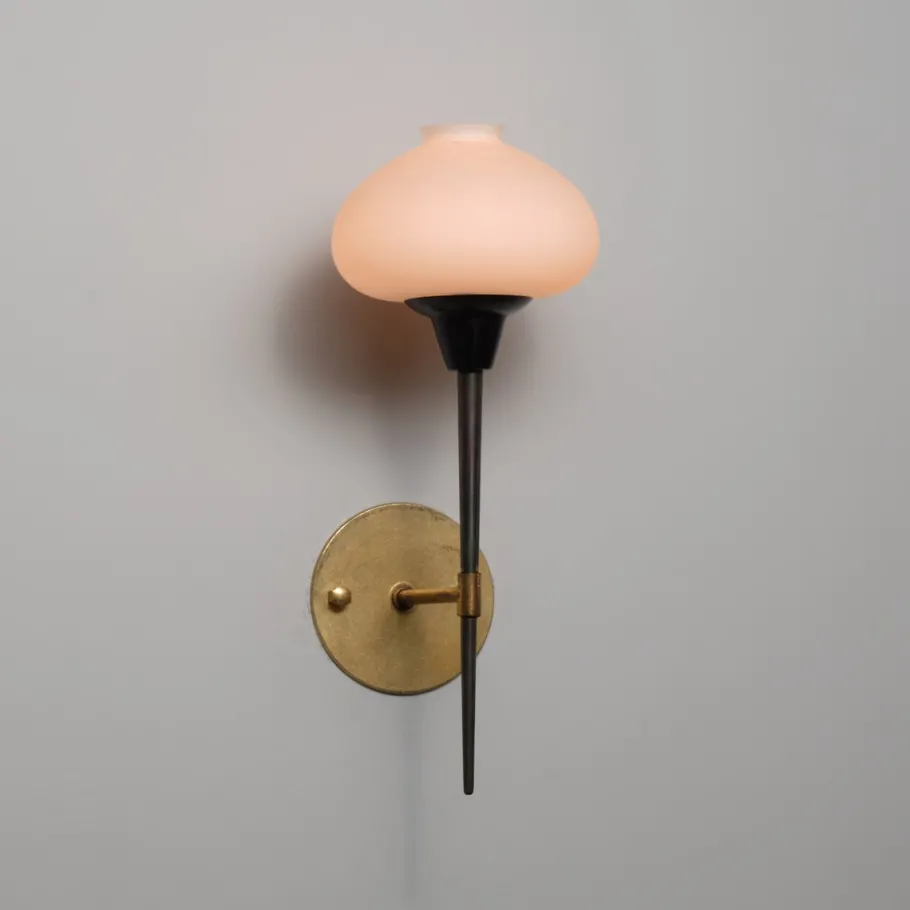 Best Pamono Large Italian Brass and Opaline Glass Wall Sconce, 1950s