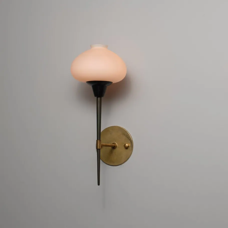 Best Pamono Large Italian Brass and Opaline Glass Wall Sconce, 1950s