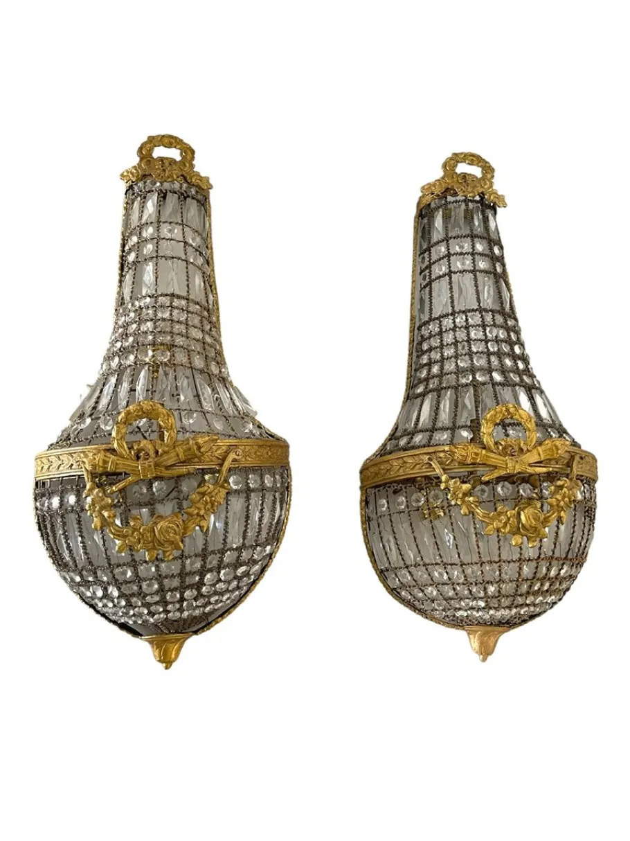 Hot Pamono Large Italian Crystal Beaded Sconces, 1970s, Set of 2