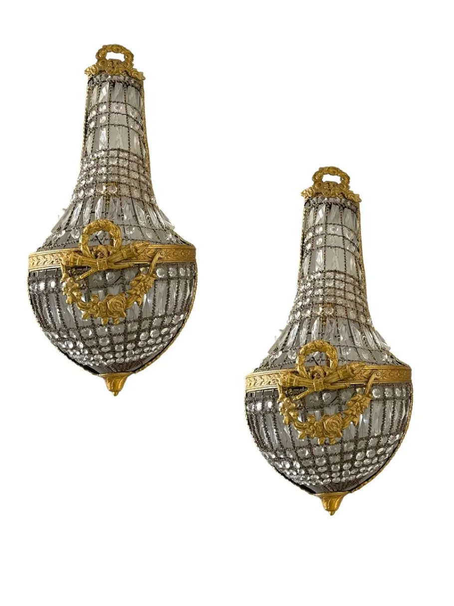 Hot Pamono Large Italian Crystal Beaded Sconces, 1970s, Set of 2