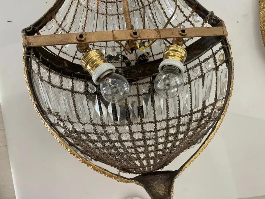 Hot Pamono Large Italian Crystal Beaded Sconces, 1970s, Set of 2