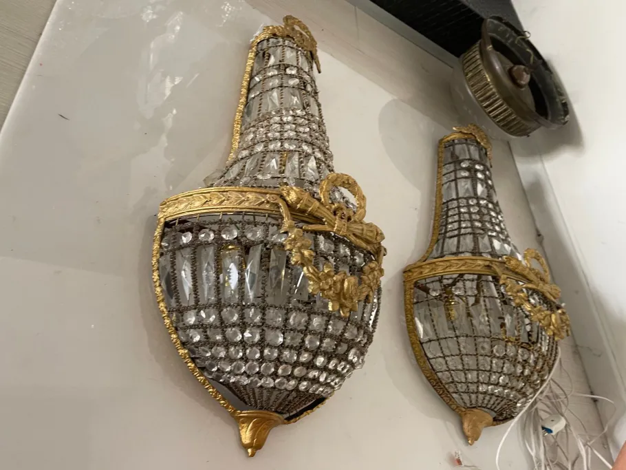 Hot Pamono Large Italian Crystal Beaded Sconces, 1970s, Set of 2
