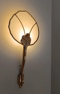 New Pamono Large Italian Floral Sculptural Brass Wall Sconce, 1970s