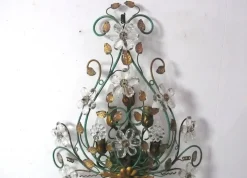 Discount Pamono Large Italian Florentine Style Wall Sconce in Green Metal with Crystal Flowers, 1960s