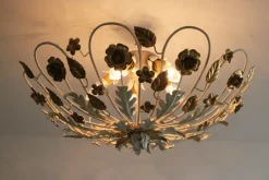 Hot Pamono Large Italian Florentine Hollywood Regency Ceiling Lamp with Flowers, 1970s