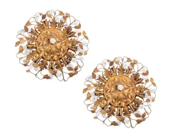 Sale Pamono Large Italian Flush Mounts with Porcelain Roses, 1950s, Set of 2