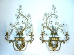 Sale Pamono Large Italian Gilt Metal and Crystal Glass Sconces from Banci Firenze, 1960s, Set of 2