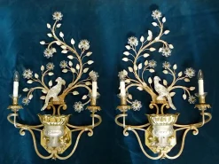 Sale Pamono Large Italian Gilt Metal and Crystal Glass Sconces from Banci Firenze, 1960s, Set of 2