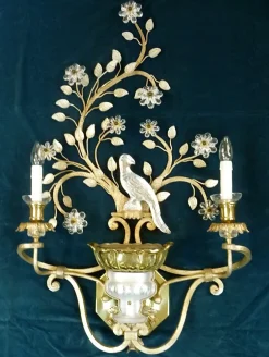 Sale Pamono Large Italian Gilt Metal and Crystal Glass Sconces from Banci Firenze, 1960s, Set of 2