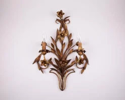 Online Pamono Large Italian Gilt Wall Sconce with Metal Flowers, 1920s