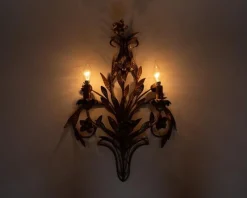 Online Pamono Large Italian Gilt Wall Sconce with Metal Flowers, 1920s