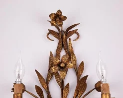Online Pamono Large Italian Gilt Wall Sconce with Metal Flowers, 1920s