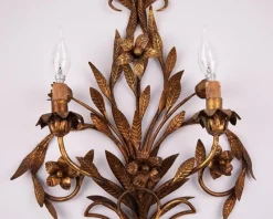 Online Pamono Large Italian Gilt Wall Sconce with Metal Flowers, 1920s
