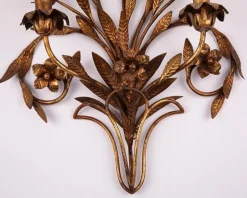 Online Pamono Large Italian Gilt Wall Sconce with Metal Flowers, 1920s