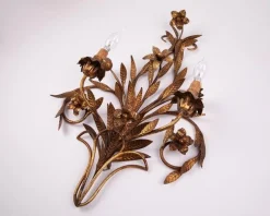 Online Pamono Large Italian Gilt Wall Sconce with Metal Flowers, 1920s