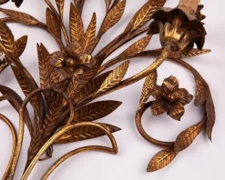 Online Pamono Large Italian Gilt Wall Sconce with Metal Flowers, 1920s