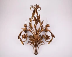 Online Pamono Large Italian Gilt Wall Sconce with Metal Flowers, 1920s