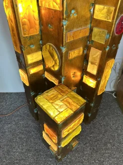 Discount Pamono Large Italian Hammered Glass and Gilt Wrought Iron Floor Lamp from Longobard, 1970s