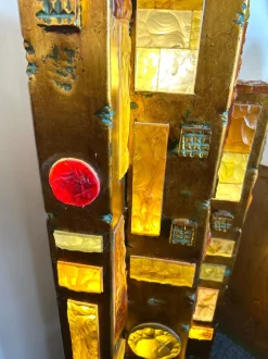 Discount Pamono Large Italian Hammered Glass and Gilt Wrought Iron Floor Lamp from Longobard, 1970s