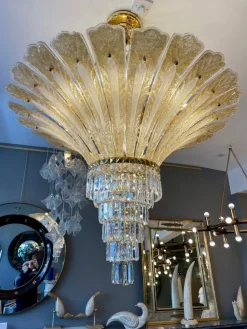 Best Pamono Large Italian Murano Gold Palm Leaf Chandelier, 1970