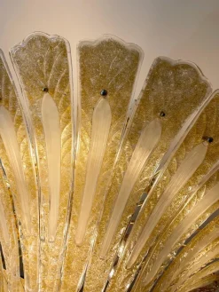 Best Pamono Large Italian Murano Gold Palm Leaf Chandelier, 1970