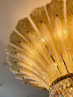 Best Pamono Large Italian Murano Gold Palm Leaf Chandelier, 1970