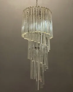 New Pamono Large Italian Murano Prism Spiral Chandelier