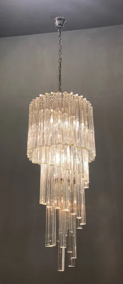 New Pamono Large Italian Murano Prism Spiral Chandelier