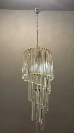 New Pamono Large Italian Murano Prism Spiral Chandelier
