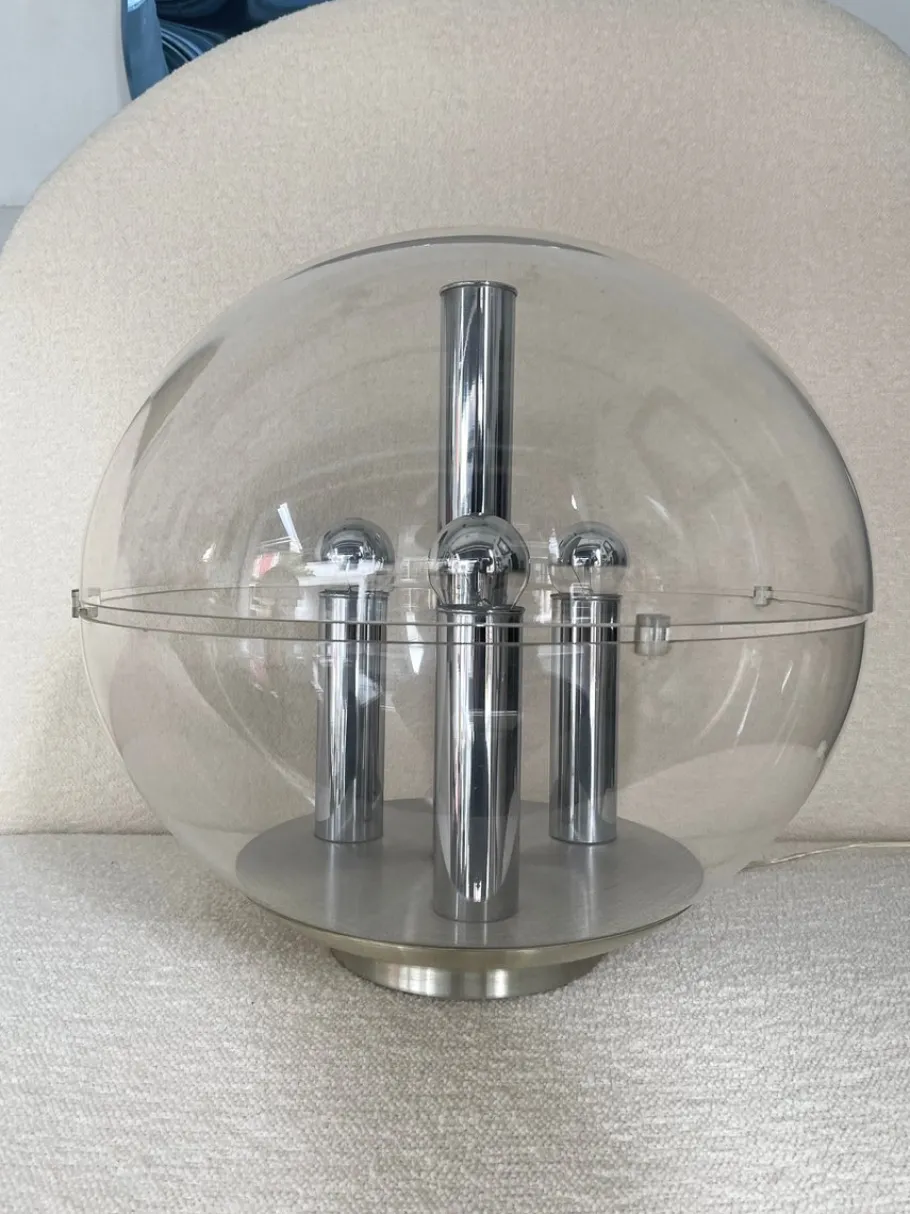 Sale Pamono Large Italian Space Age Ball Lamp in Acrylic Glass and Metal Chrome from Stilux Milano, 1970s