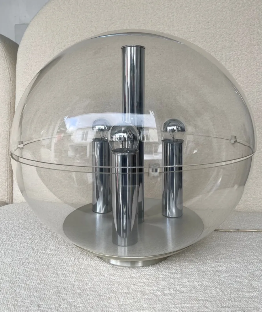 Sale Pamono Large Italian Space Age Ball Lamp in Acrylic Glass and Metal Chrome from Stilux Milano, 1970s