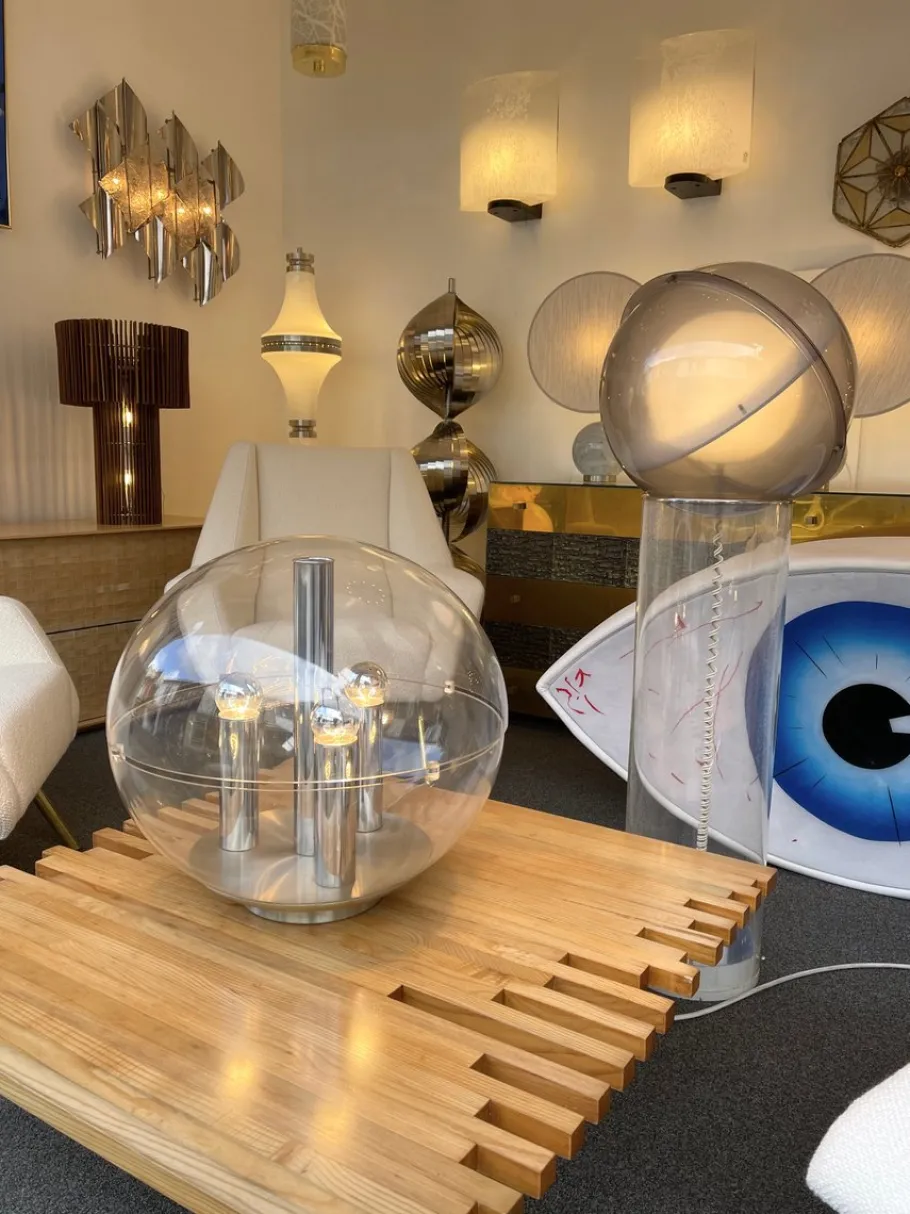 Sale Pamono Large Italian Space Age Ball Lamp in Acrylic Glass and Metal Chrome from Stilux Milano, 1970s